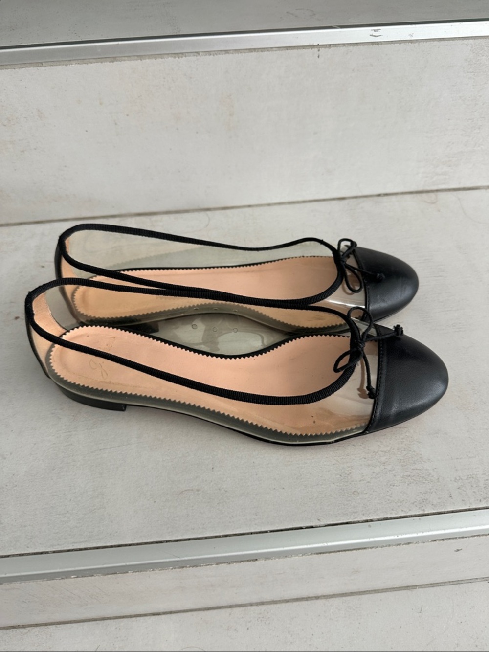 Women’s J Crew Black Cap-Toe Clear Ballet Flats